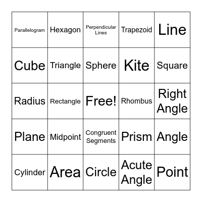 Geometry Vocab Bingo Card