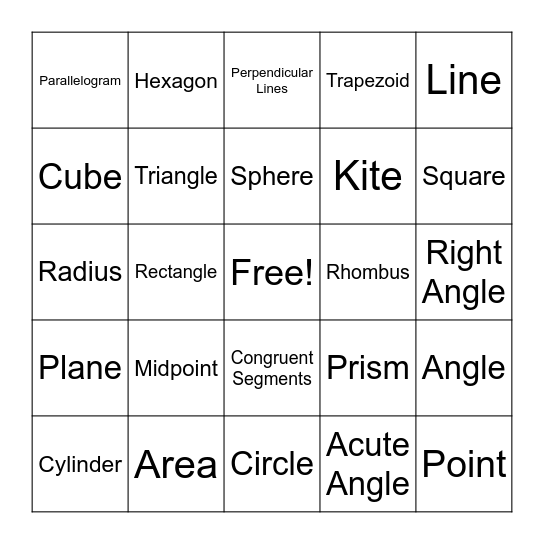 Geometry Vocab Bingo Card