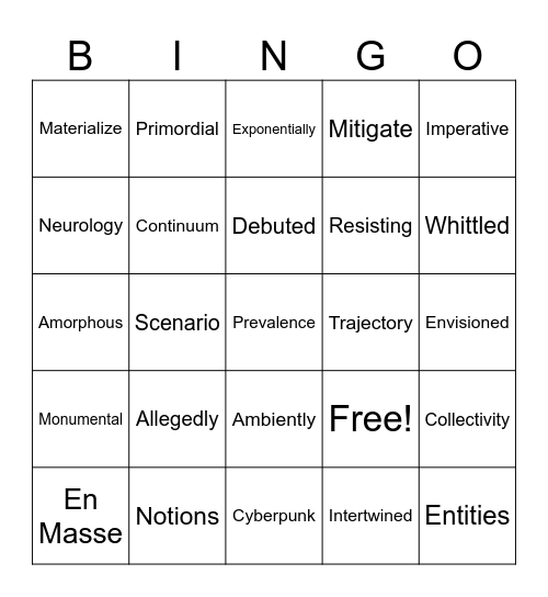 Vocab Bingo Card