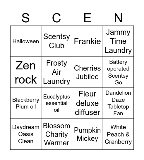 Cat's Scentsational Scentsy Event Bingo Card