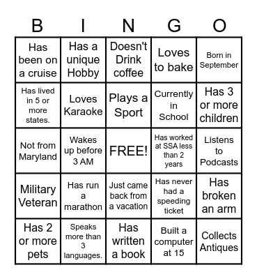 SSA DDE Bingo Card