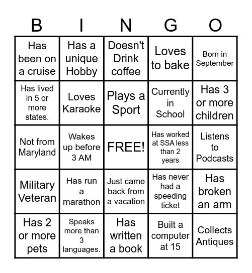 SSA DDE Bingo Card