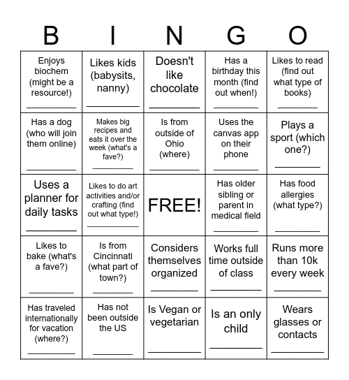 AP's class BINGO Card