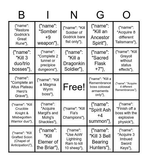 Elden Ring bingo v1 Bingo Card