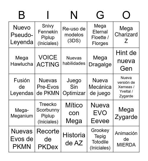 Pokemonsio Leyendas ZA -Bingo- Bingo Card