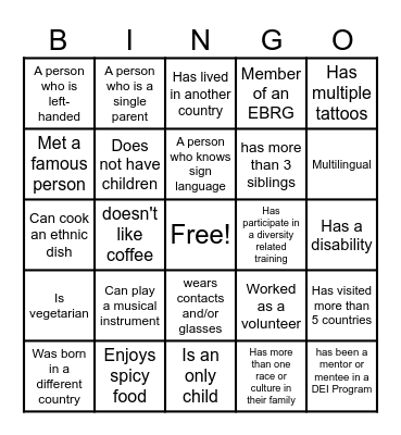 Diversity, Equity, and Inclusion Bingo Card