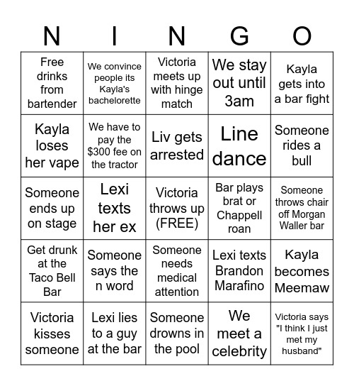 NINGO! (Nashville Bingo) Bingo Card