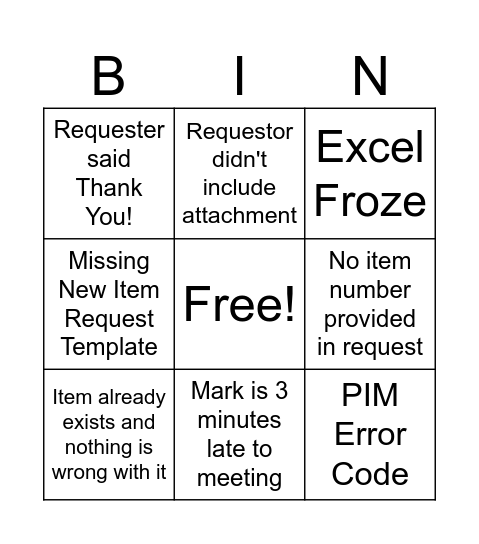 Product Services Bingo Card