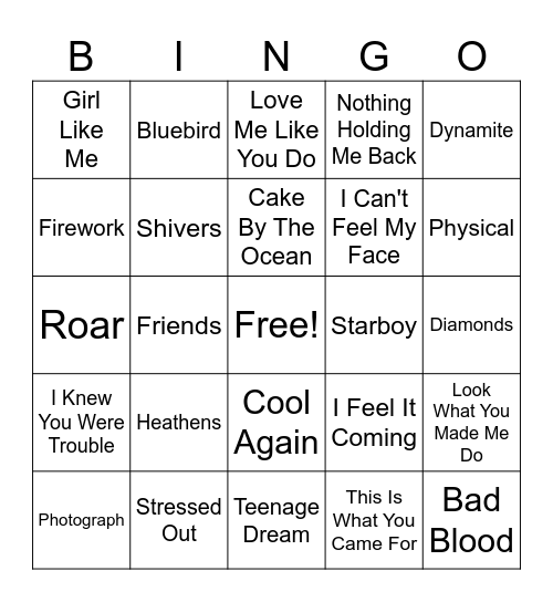 2020 HIT MIX Bingo Card