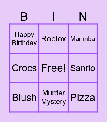 Brea's Birthday Bingo Card