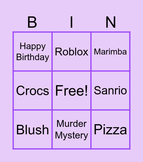 Brea's Birthday Bingo Card