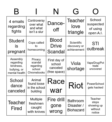 24-25 school year bingo Card