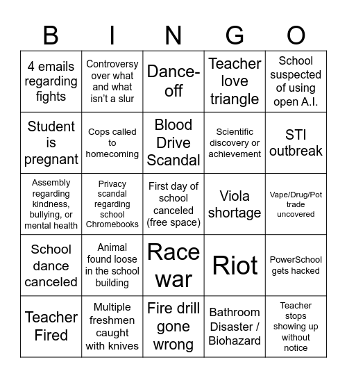 24-25 school year bingo Card