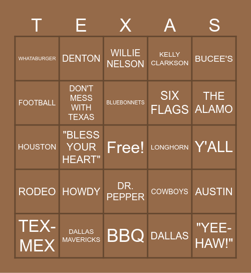 DISCOVER TEXAS BINGO Card