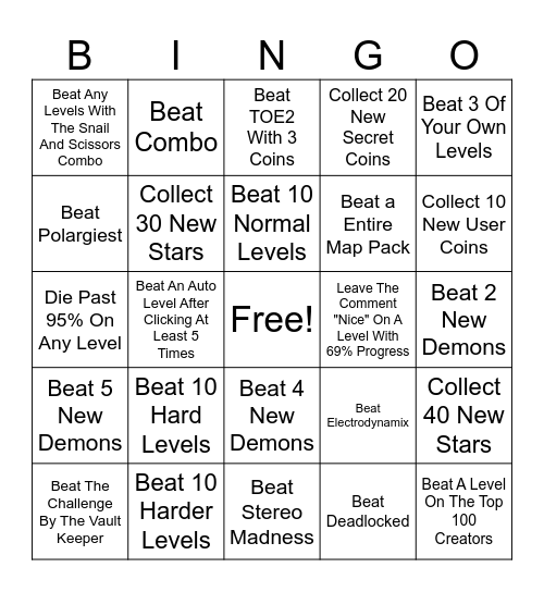 GD Bingo! Bingo Card