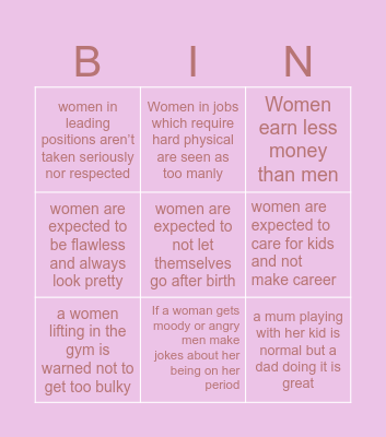 Examples of Patriarchy Bingo Card