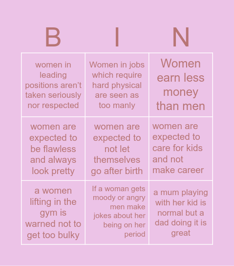 Examples of Patriarchy Bingo Card