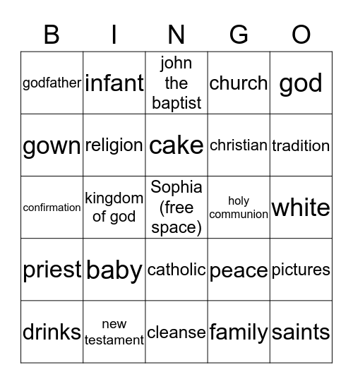 Baptism Bingo Card