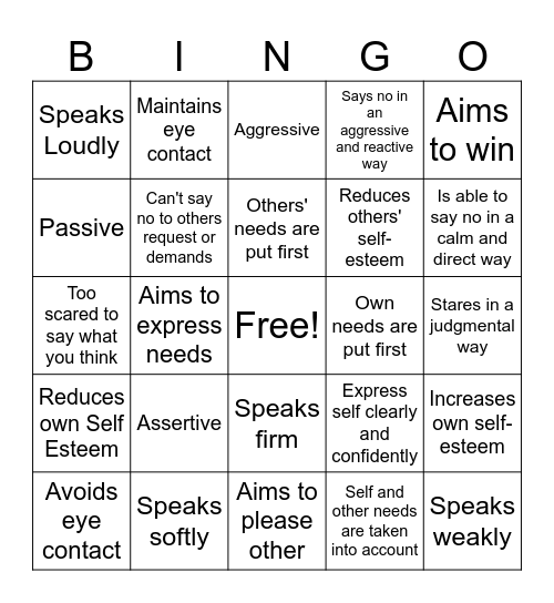 Assertive Bingo Card