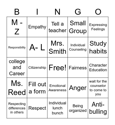 Counselor Bingo Card