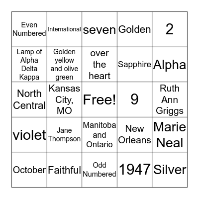 Alpha Delta Kappa Bingo Card