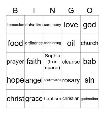 Bible Bingo Card