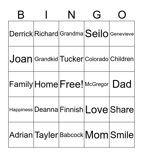 Mom & Me Bingo Card