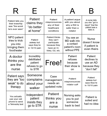 Rehab Week Bingo! PT/OT Edition Bingo Card