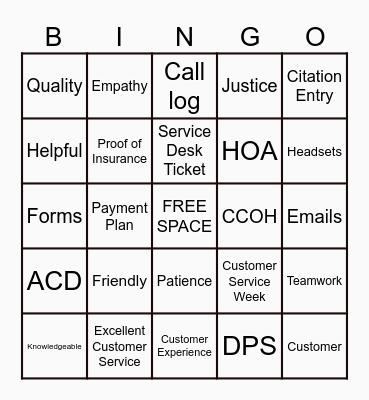 Customer Service Week Bingo Card