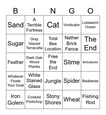 Minecraft Bingo Card