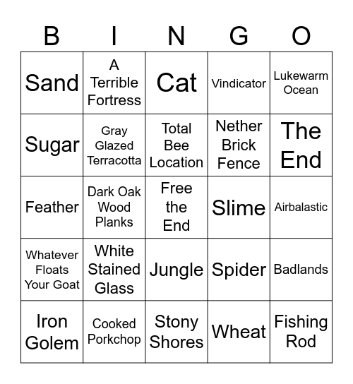 Minecraft Bingo Card