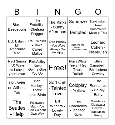 Tap And Growler Musical Bingo Card