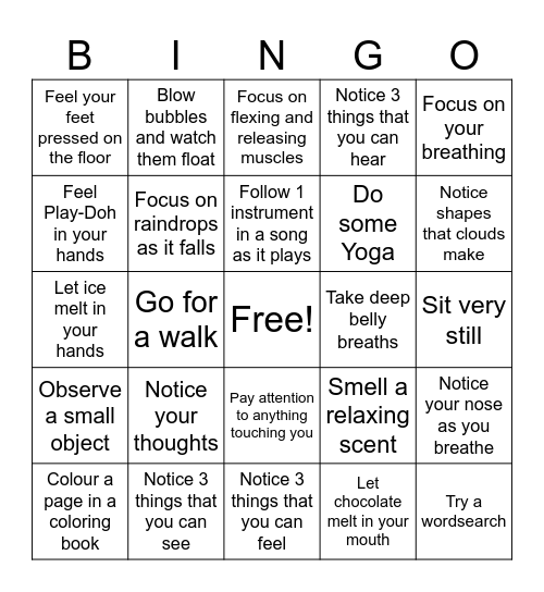 MINDFULNESS BINGO Card