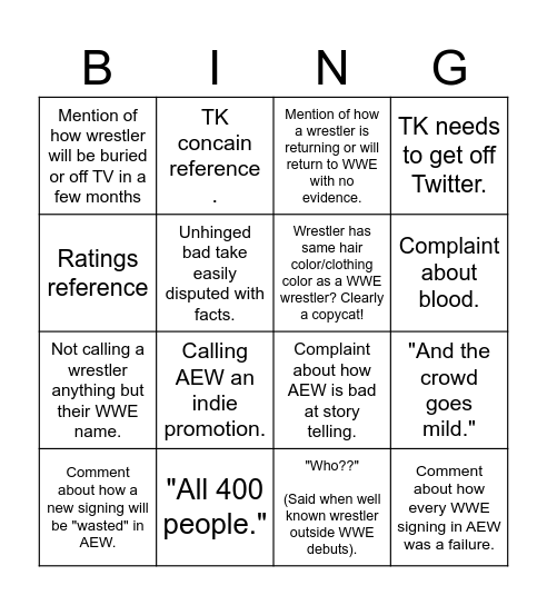 Bitter Fed Head BINGO Card