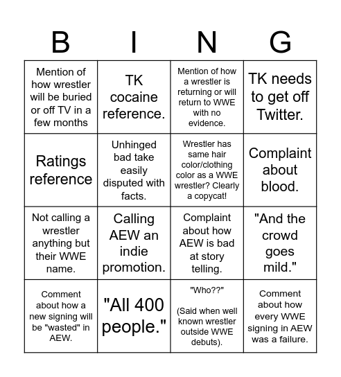 Bitter Fed Head BINGO Card