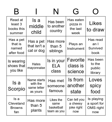 People Bingo Card