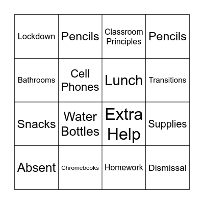 Expectations Bingo Card