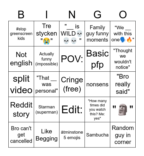 YOUTUBE SHORTS COMMENTS OCH VIDEOR Bingo Card