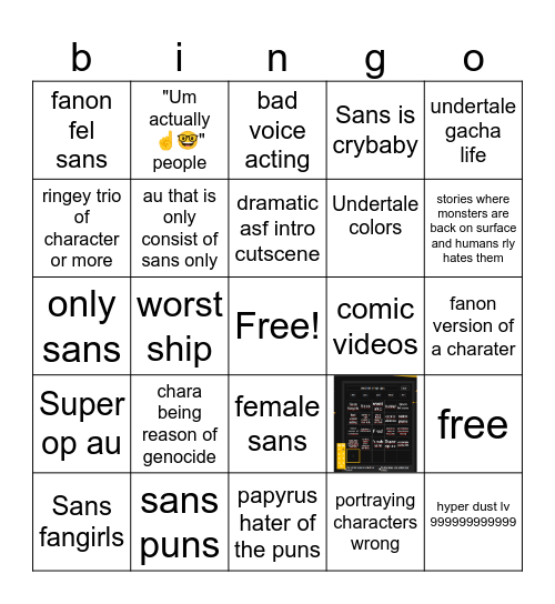 Undertale cringe bigno Bingo Card