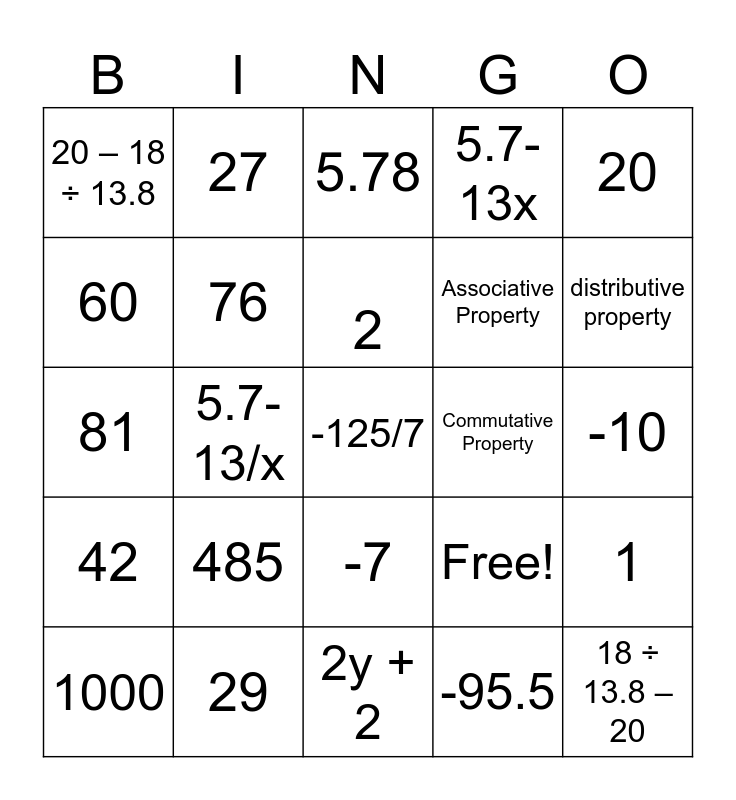 Expressions Bingo Card