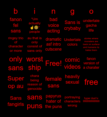 Undertale cringe bigno Bingo Card