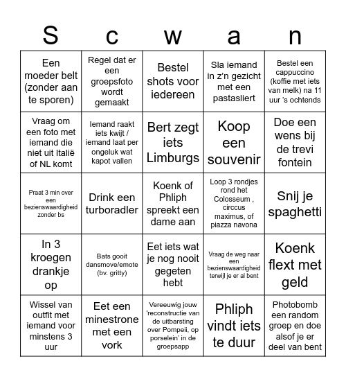 BBBinQo Rome 2024 laat je likkuuuuh Bingo Card