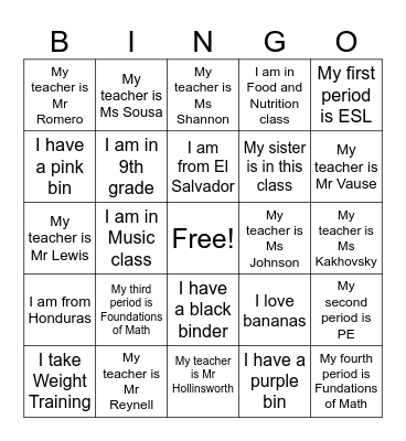 Untitled Bingo Card