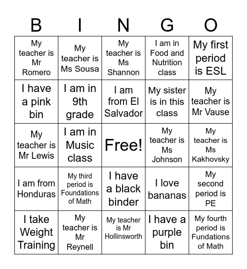 Untitled Bingo Card