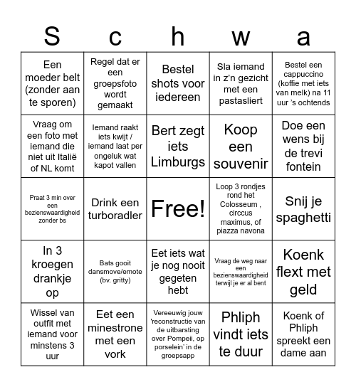 BBBinQo Rome 2024 laat je likkuuuuh Bingo Card