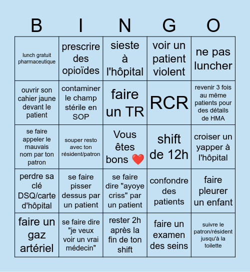 Yappers à l'hôpital Bingo Card