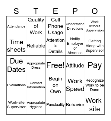 STEP Bingo Card