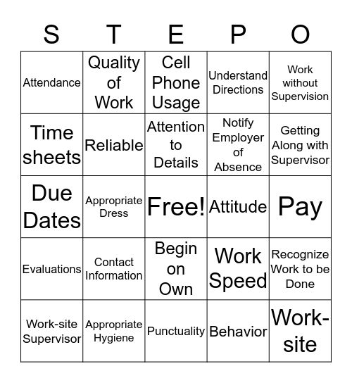 STEP Bingo Card