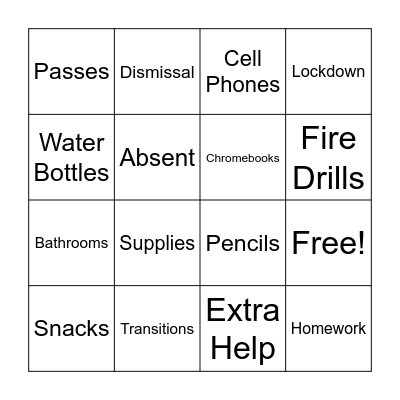 Expectations Bingo Card