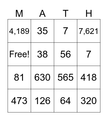 Place Value MATH-o Bingo Card